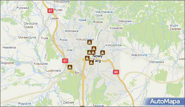 mapa Nowego Targu, Nowy Targ na mapie Targeo