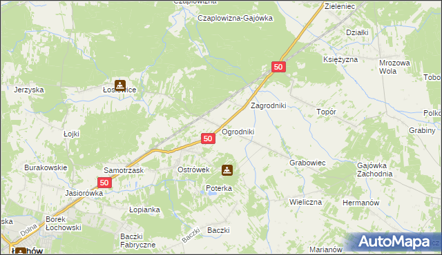mapa Ogrodniki gmina Łochów, Ogrodniki gmina Łochów na mapie Targeo