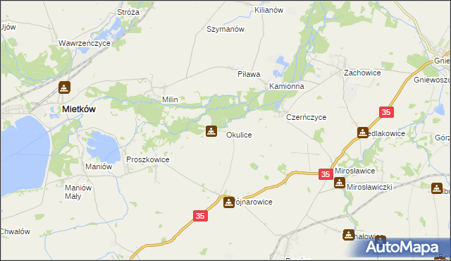mapa Okulice gmina Sobótka, Okulice gmina Sobótka na mapie Targeo