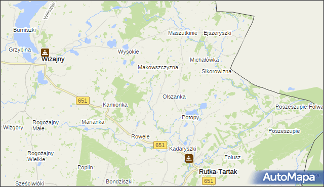 mapa Olszanka gmina Rutka-Tartak, Olszanka gmina Rutka-Tartak na mapie Targeo
