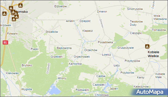 mapa Orzechów gmina Kobiele Wielkie, Orzechów gmina Kobiele Wielkie na mapie Targeo