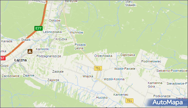 mapa Orzechówka gmina Bodzentyn, Orzechówka gmina Bodzentyn na mapie Targeo