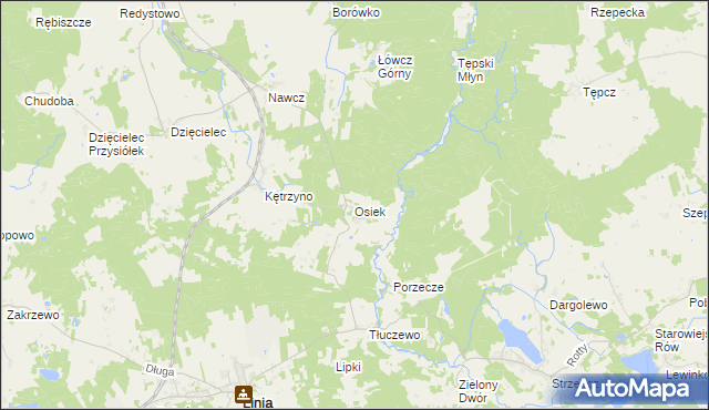 mapa Osiek gmina Linia, Osiek gmina Linia na mapie Targeo