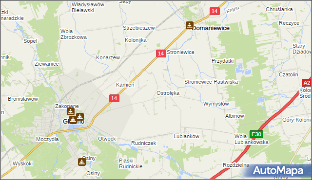 mapa Ostrołęka gmina Głowno, Ostrołęka gmina Głowno na mapie Targeo