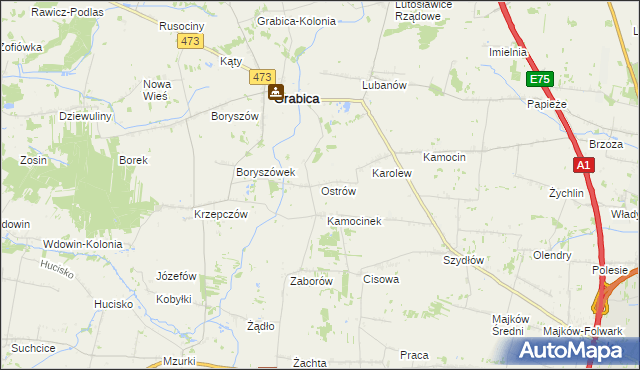 mapa Ostrów gmina Grabica, Ostrów gmina Grabica na mapie Targeo