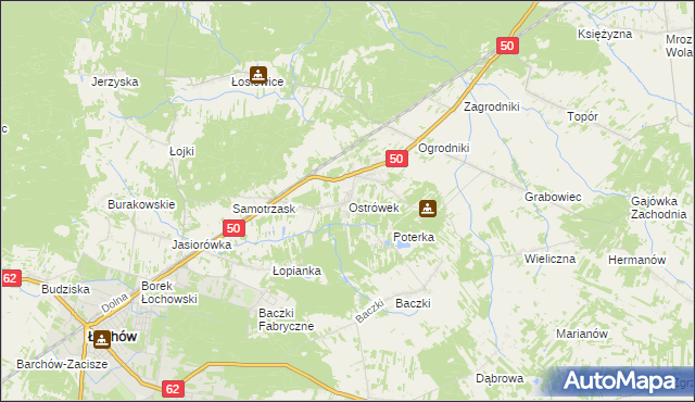 mapa Ostrówek gmina Łochów, Ostrówek gmina Łochów na mapie Targeo