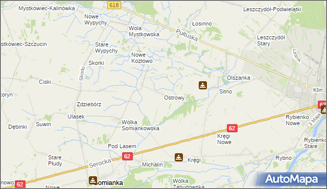 mapa Ostrowy gmina Somianka, Ostrowy gmina Somianka na mapie Targeo