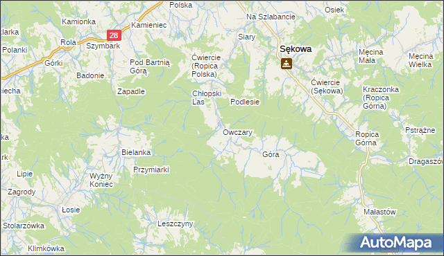 mapa Owczary gmina Sękowa, Owczary gmina Sękowa na mapie Targeo