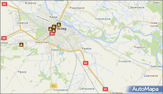 mapa Pawłów gmina Skarbimierz, Pawłów gmina Skarbimierz na mapie Targeo