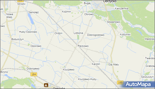 mapa Pęckowo gmina Obrzycko, Pęckowo gmina Obrzycko na mapie Targeo