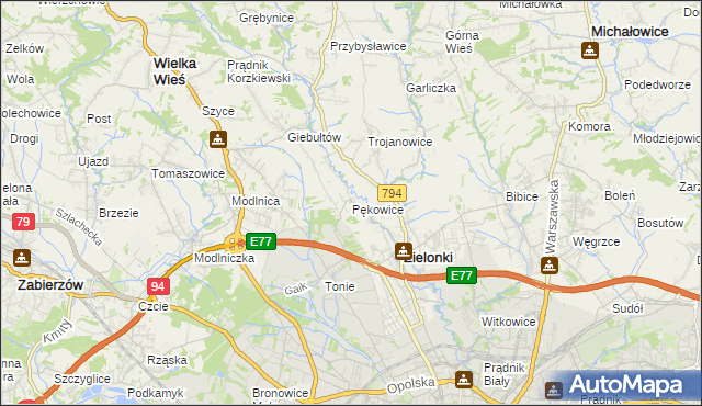 mapa Pękowice, Pękowice na mapie Targeo