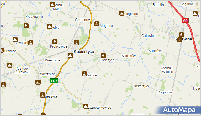 mapa Pełczyce gmina Kobierzyce, Pełczyce gmina Kobierzyce na mapie Targeo