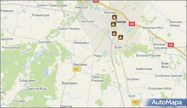 mapa Piaski gmina Sierpc, Piaski gmina Sierpc na mapie Targeo