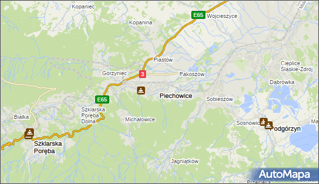 mapa Piechowice powiat jeleniogórski, Piechowice powiat jeleniogórski na mapie Targeo
