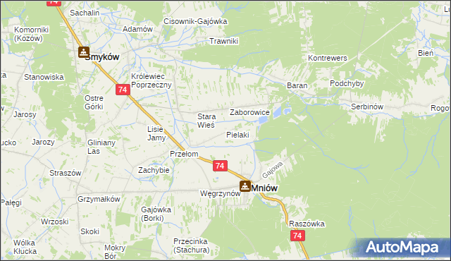 mapa Pielaki gmina Mniów, Pielaki gmina Mniów na mapie Targeo