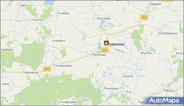 mapa Pieńkowo gmina Postomino, Pieńkowo gmina Postomino na mapie Targeo