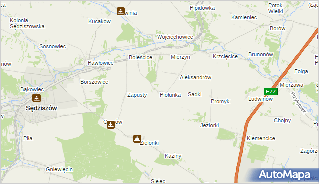 mapa Piołunka, Piołunka na mapie Targeo