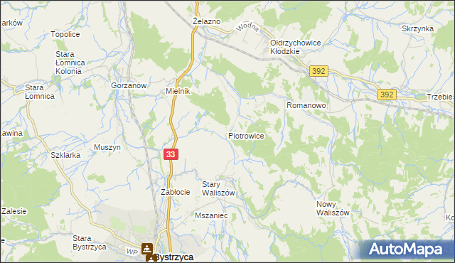 mapa Piotrowice gmina Bystrzyca Kłodzka, Piotrowice gmina Bystrzyca Kłodzka na mapie Targeo