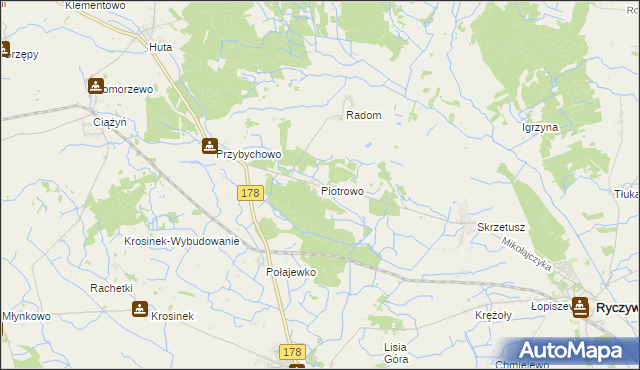 mapa Piotrowo gmina Ryczywół, Piotrowo gmina Ryczywół na mapie Targeo