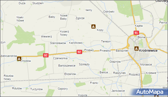mapa Pniewo gmina Chodów, Pniewo gmina Chodów na mapie Targeo