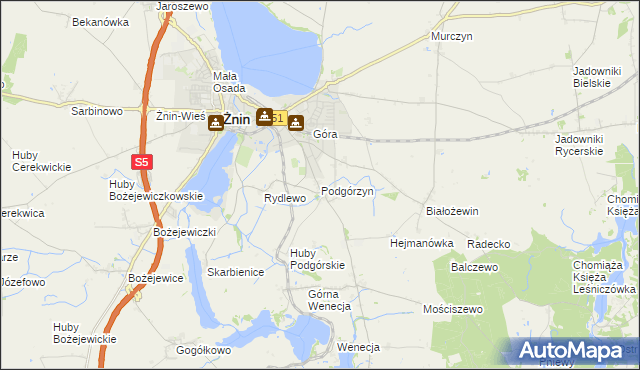mapa Podgórzyn gmina Żnin, Podgórzyn gmina Żnin na mapie Targeo