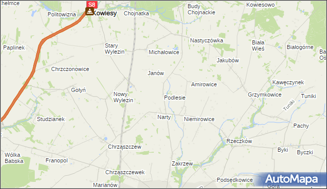 mapa Podlesie gmina Biała Rawska, Podlesie gmina Biała Rawska na mapie Targeo