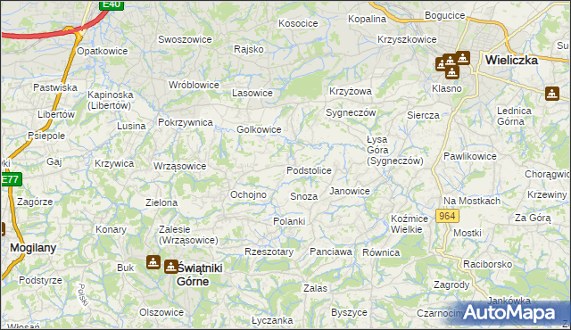 mapa Podstolice gmina Wieliczka, Podstolice gmina Wieliczka na mapie Targeo