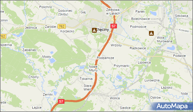 mapa Podzamcze gmina Chęciny, Podzamcze gmina Chęciny na mapie Targeo