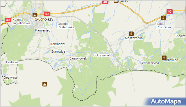 mapa Pokrzywna gmina Głuchołazy, Pokrzywna gmina Głuchołazy na mapie Targeo