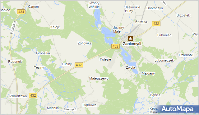 mapa Polesie gmina Zaniemyśl, Polesie gmina Zaniemyśl na mapie Targeo