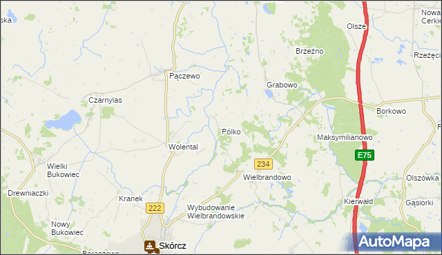 mapa Pólko gmina Skórcz, Pólko gmina Skórcz na mapie Targeo