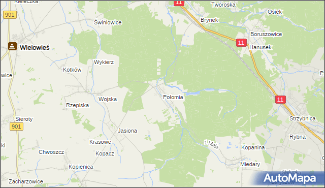mapa Połomia gmina Tworóg, Połomia gmina Tworóg na mapie Targeo