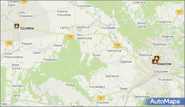 mapa Ponik gmina Staszów, Ponik gmina Staszów na mapie Targeo