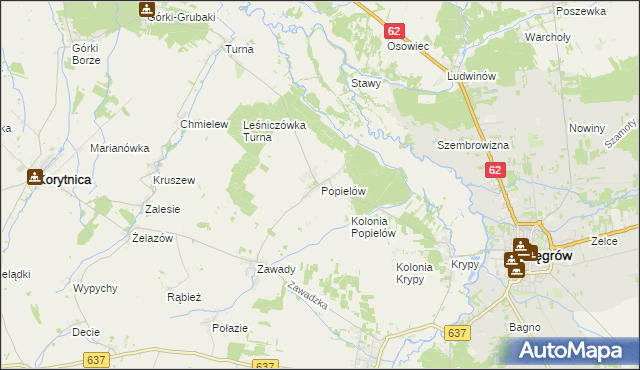 mapa Popielów gmina Liw, Popielów gmina Liw na mapie Targeo