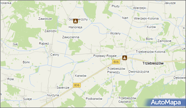 mapa Popławy-Rogale, Popławy-Rogale na mapie Targeo