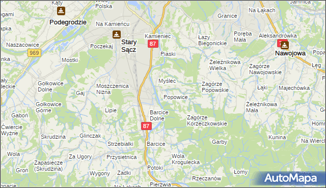 mapa Popowice gmina Stary Sącz, Popowice gmina Stary Sącz na mapie Targeo