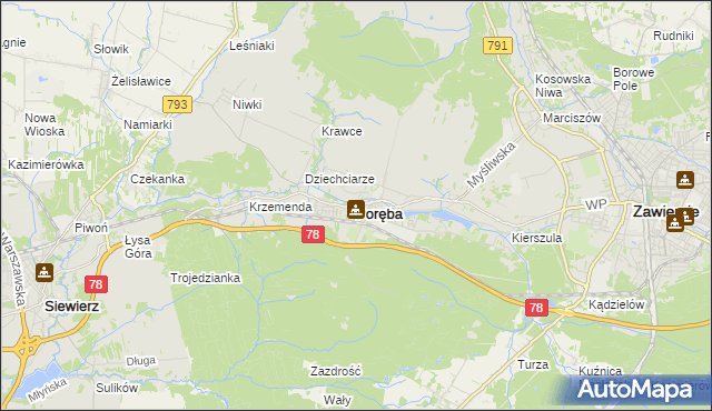 mapa Poręba powiat zawierciański, Poręba powiat zawierciański na mapie Targeo