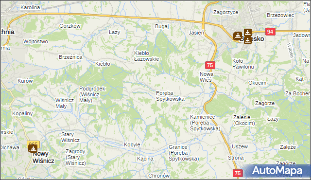 mapa Poręba Spytkowska, Poręba Spytkowska na mapie Targeo