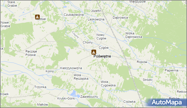 mapa Poświętne powiat wołomiński, Poświętne powiat wołomiński na mapie Targeo