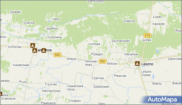 mapa Powązki gmina Leszno, Powązki gmina Leszno na mapie Targeo