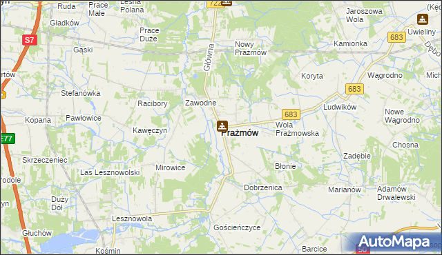 mapa Prażmów powiat piaseczyński, Prażmów powiat piaseczyński na mapie Targeo