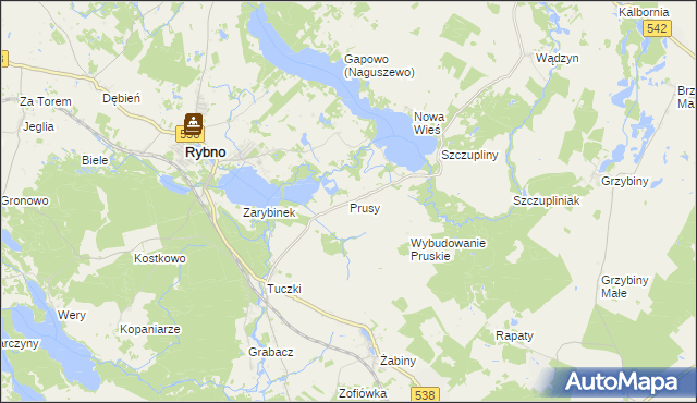 mapa Prusy gmina Rybno, Prusy gmina Rybno na mapie Targeo