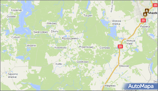 mapa Przemkowo gmina Miastko, Przemkowo gmina Miastko na mapie Targeo