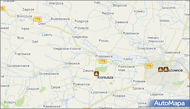 mapa Przesławice gmina Koniusza, Przesławice gmina Koniusza na mapie Targeo