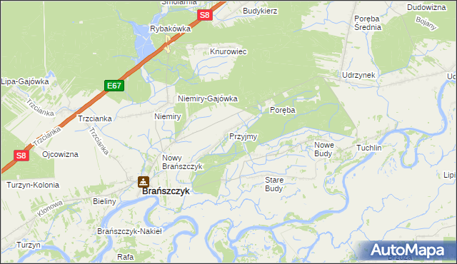 mapa Przyjmy gmina Brańszczyk, Przyjmy gmina Brańszczyk na mapie Targeo