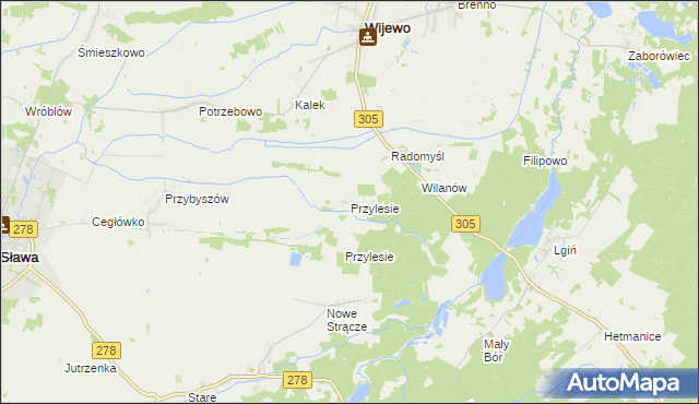 mapa Przylesie gmina Wijewo, Przylesie gmina Wijewo na mapie Targeo