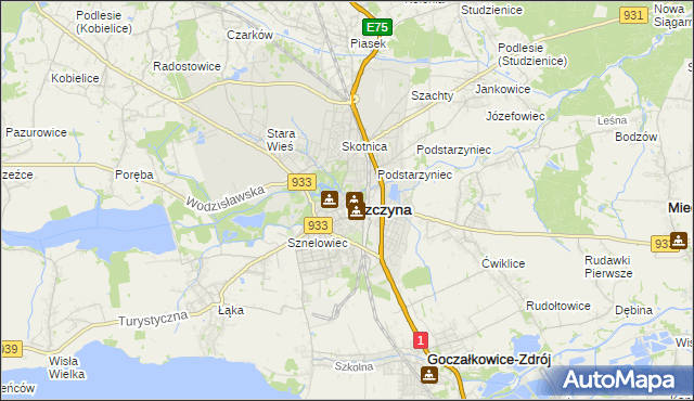 mapa Pszczyny, Pszczyna na mapie Targeo