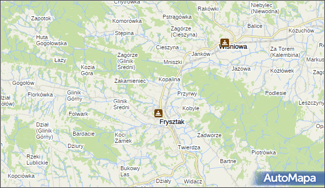 mapa Pułanki gmina Frysztak, Pułanki gmina Frysztak na mapie Targeo