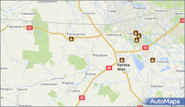 mapa Radziejów gmina Reńska Wieś, Radziejów gmina Reńska Wieś na mapie Targeo
