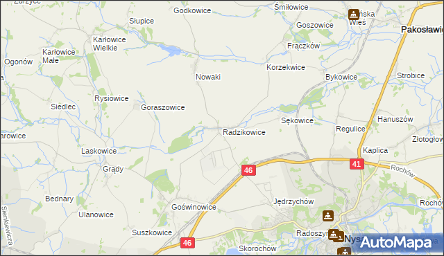 mapa Radzikowice, Radzikowice na mapie Targeo